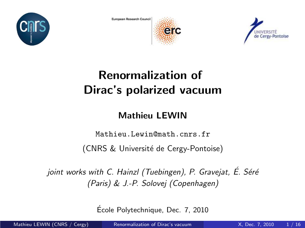 Renormalization of Dirac's Polarized Vacuum