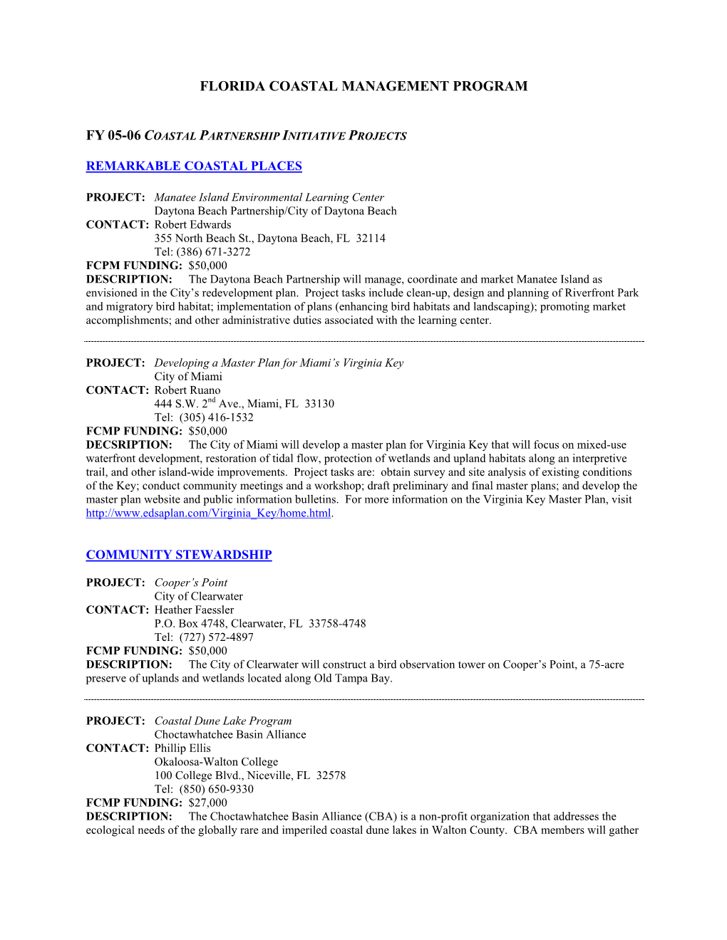 Fy 05-06 Coastal Partnership Initiative Projects