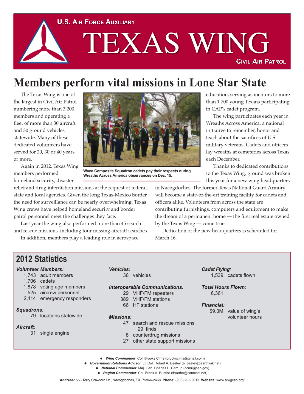 TEXAS WING CIVIL AIR PATROL Members Perform Vital Missions in Lone Star State