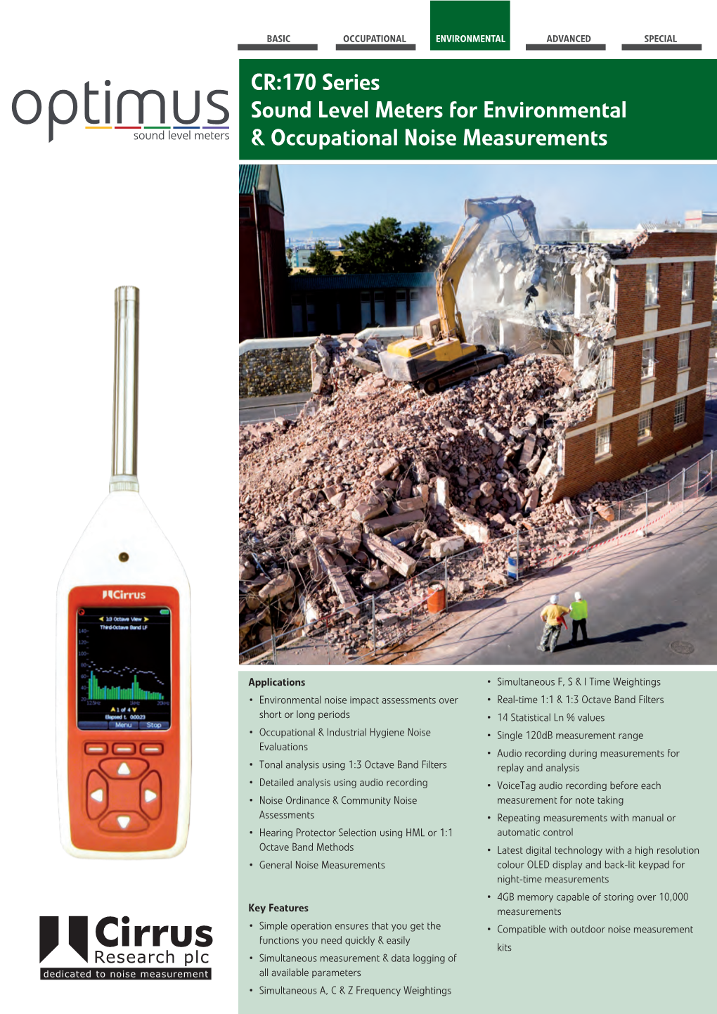 CR:170 Series Sound Level Meters for Environmental & Occupational