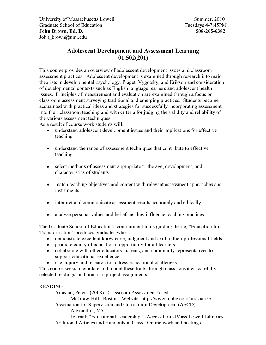 Child Development and Assessment for Learning