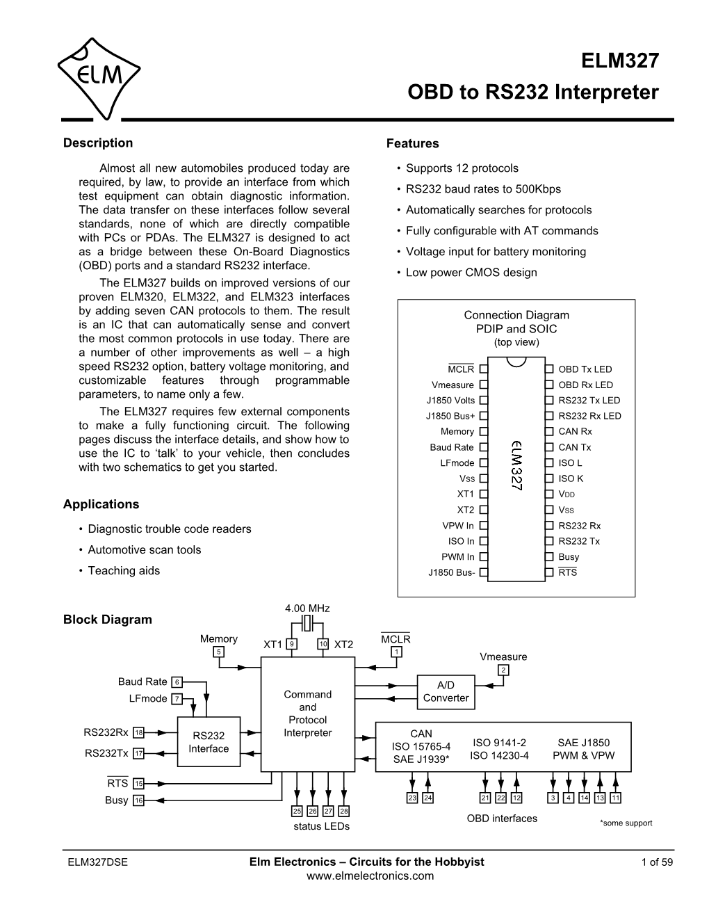 ELM327 OBD to RS232 Interpreter