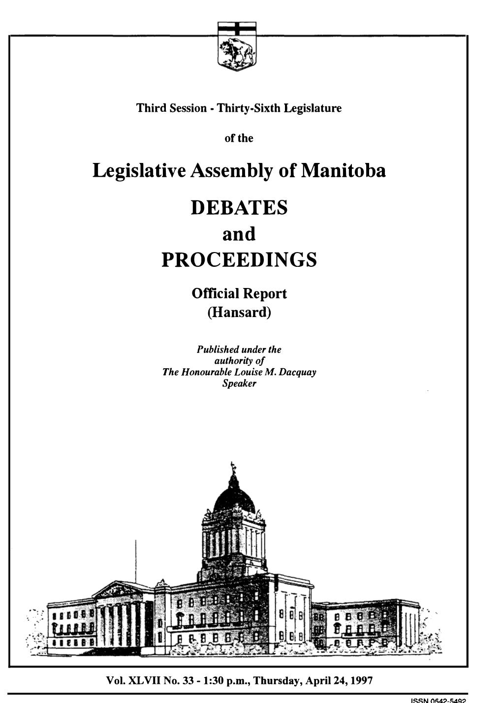 Legislative Assembly of Manitoba DEBATES and PROCEEDINGS