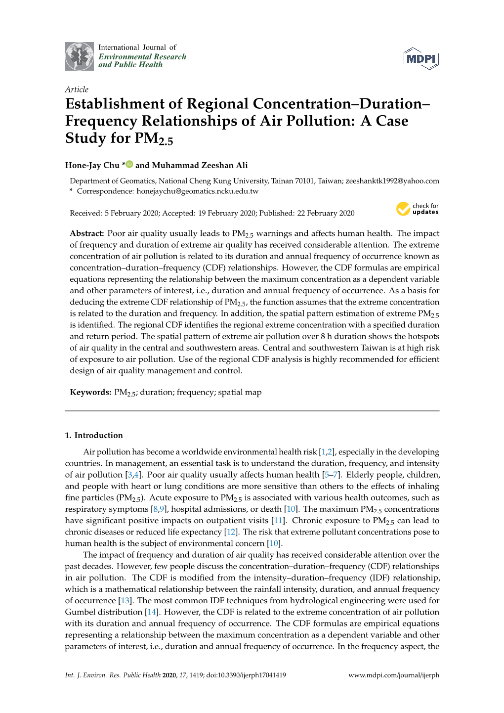 Frequency Relationships of Air Pollution: a Case Study for PM2.5
