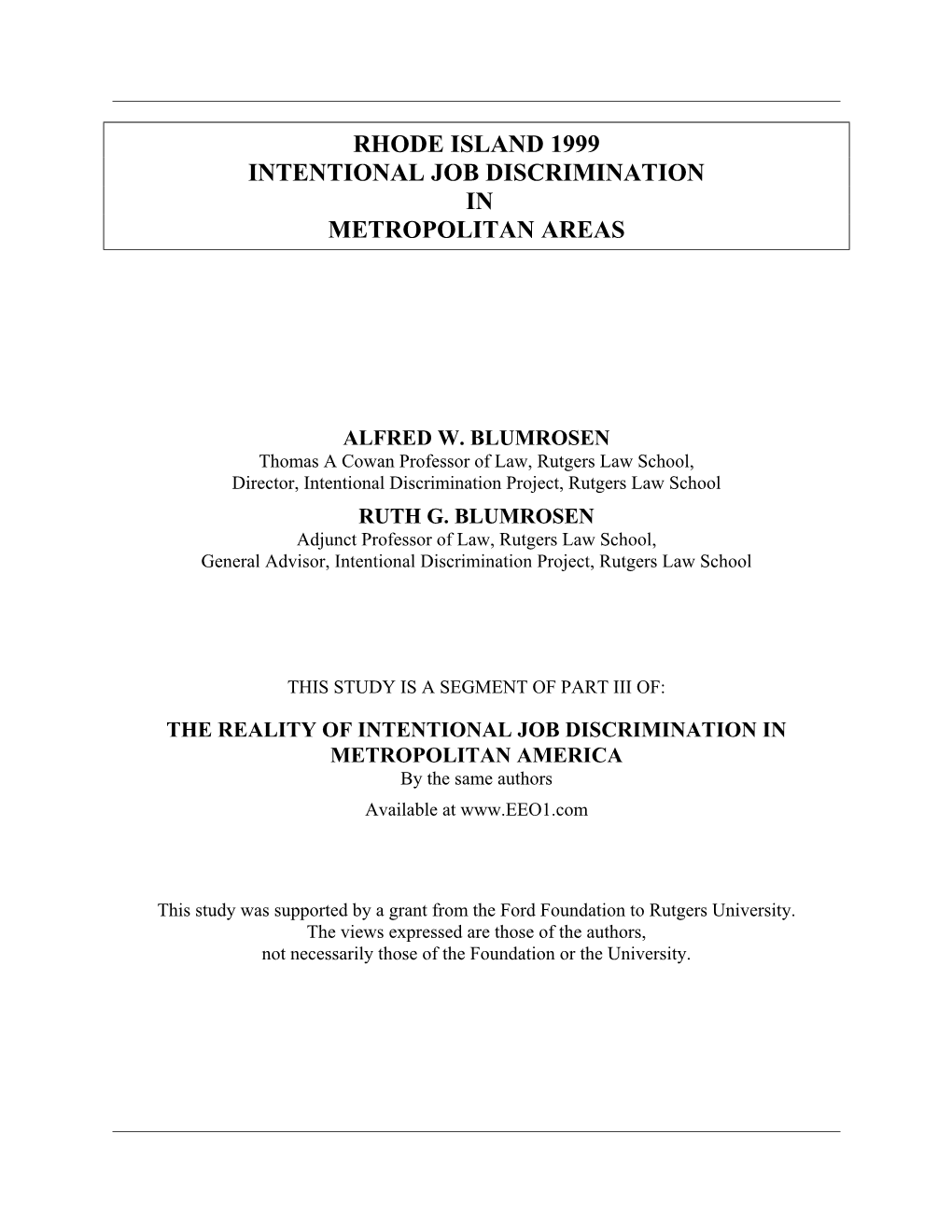 Rhode Island 1999 Intentional Job Discrimination in Metropolitan Areas