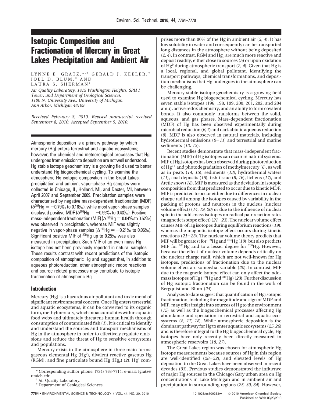 Isotopic Composition and Fractionation of Mercury in Great