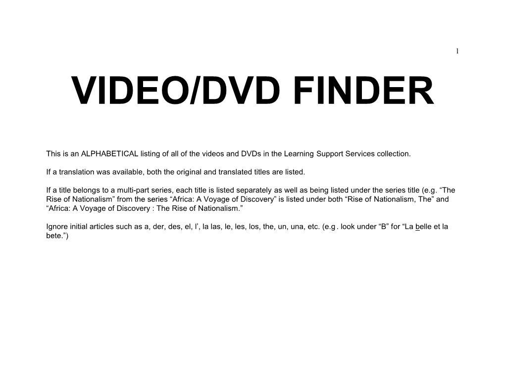 Video/Dvd Finder