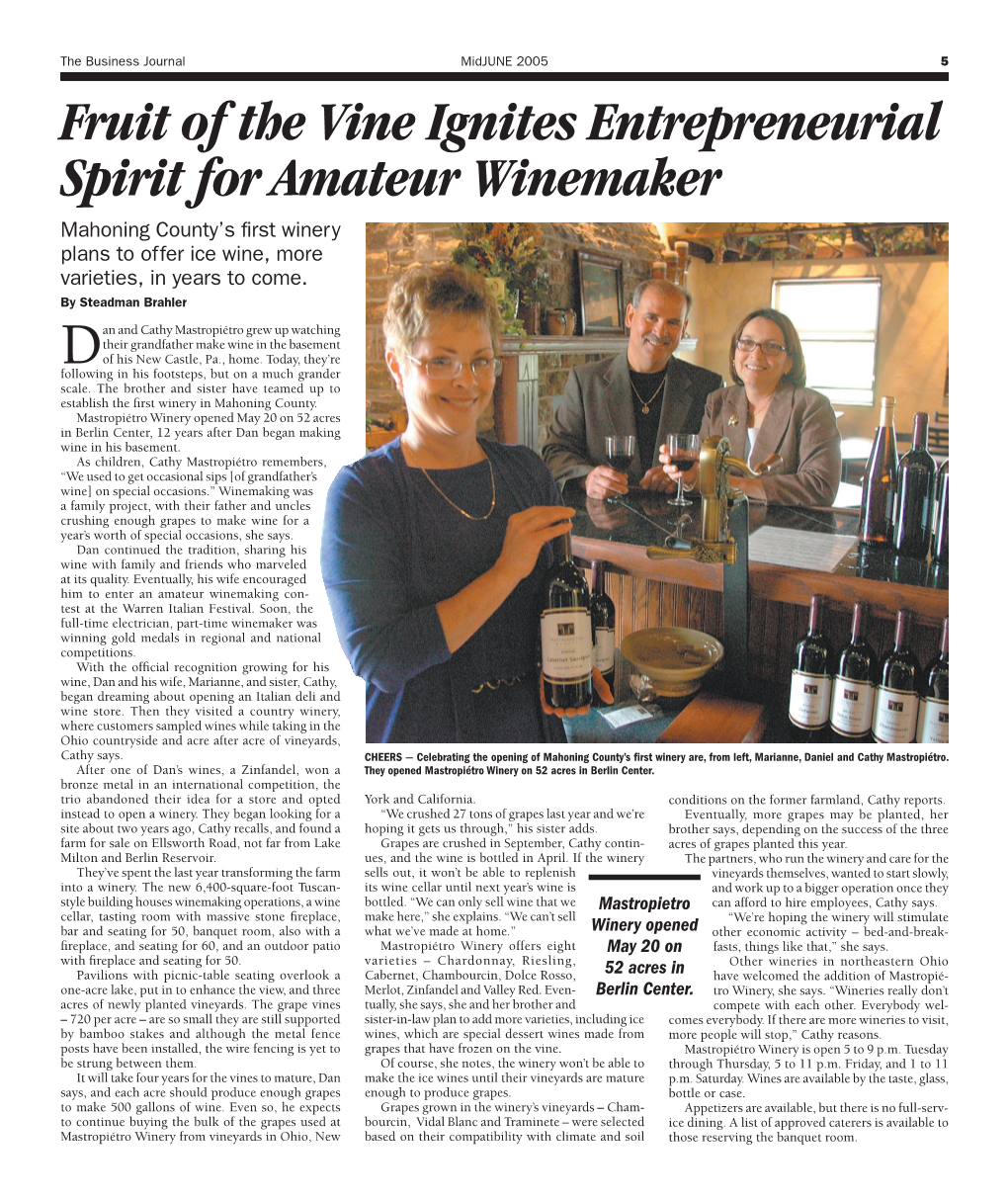 Mastropietro Winery Business Journal 2005