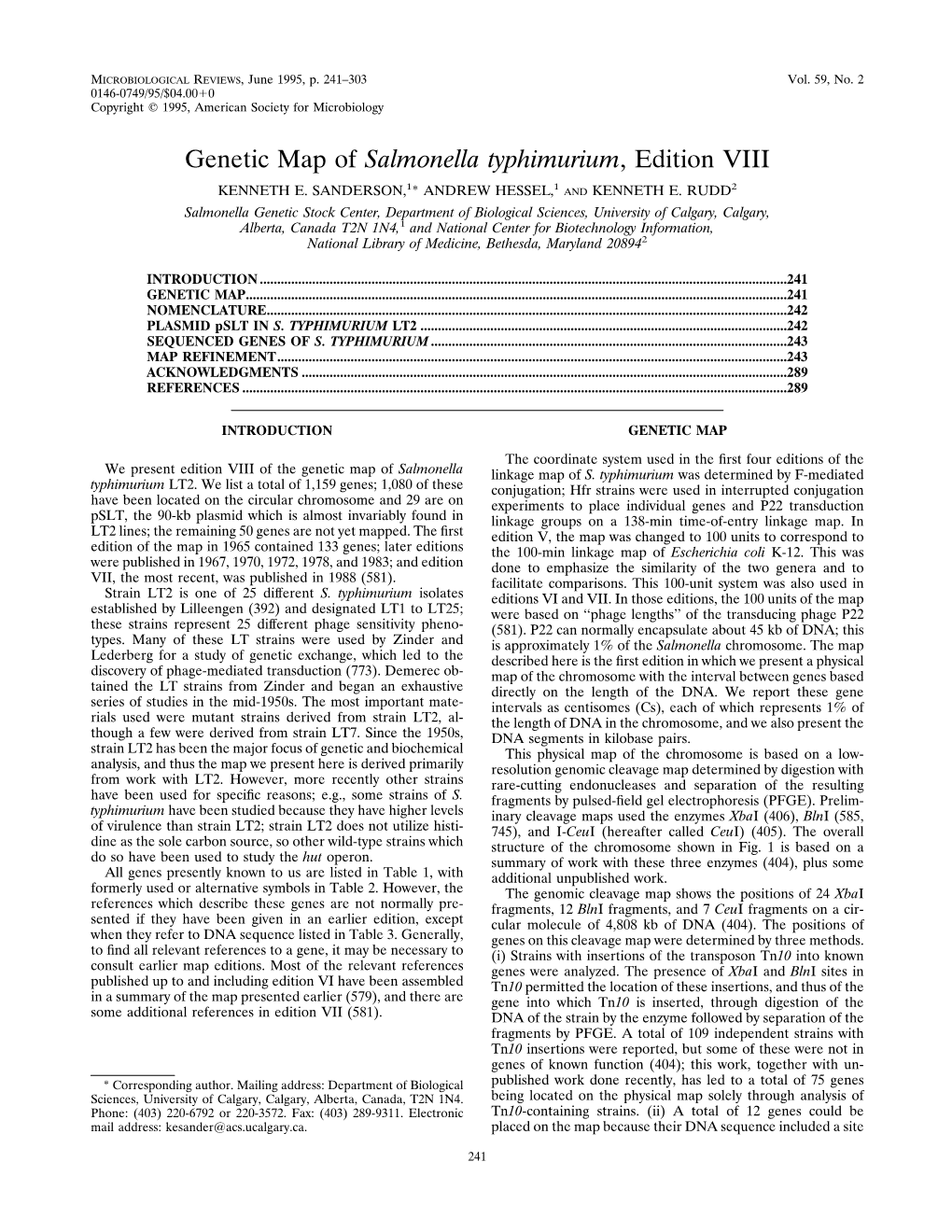 Genetic Map of Salmonella Typhimurium, Edition VIII