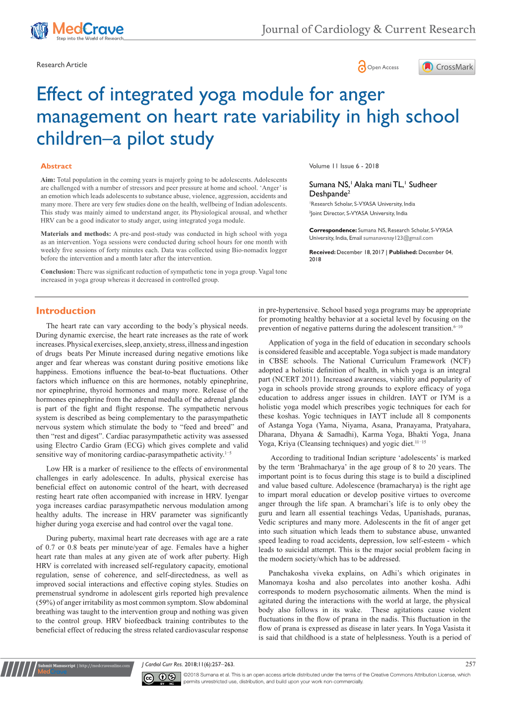 Effect of Integrated Yoga Module for Anger Management on Heart Rate Variability in High School Children–A Pilot Study