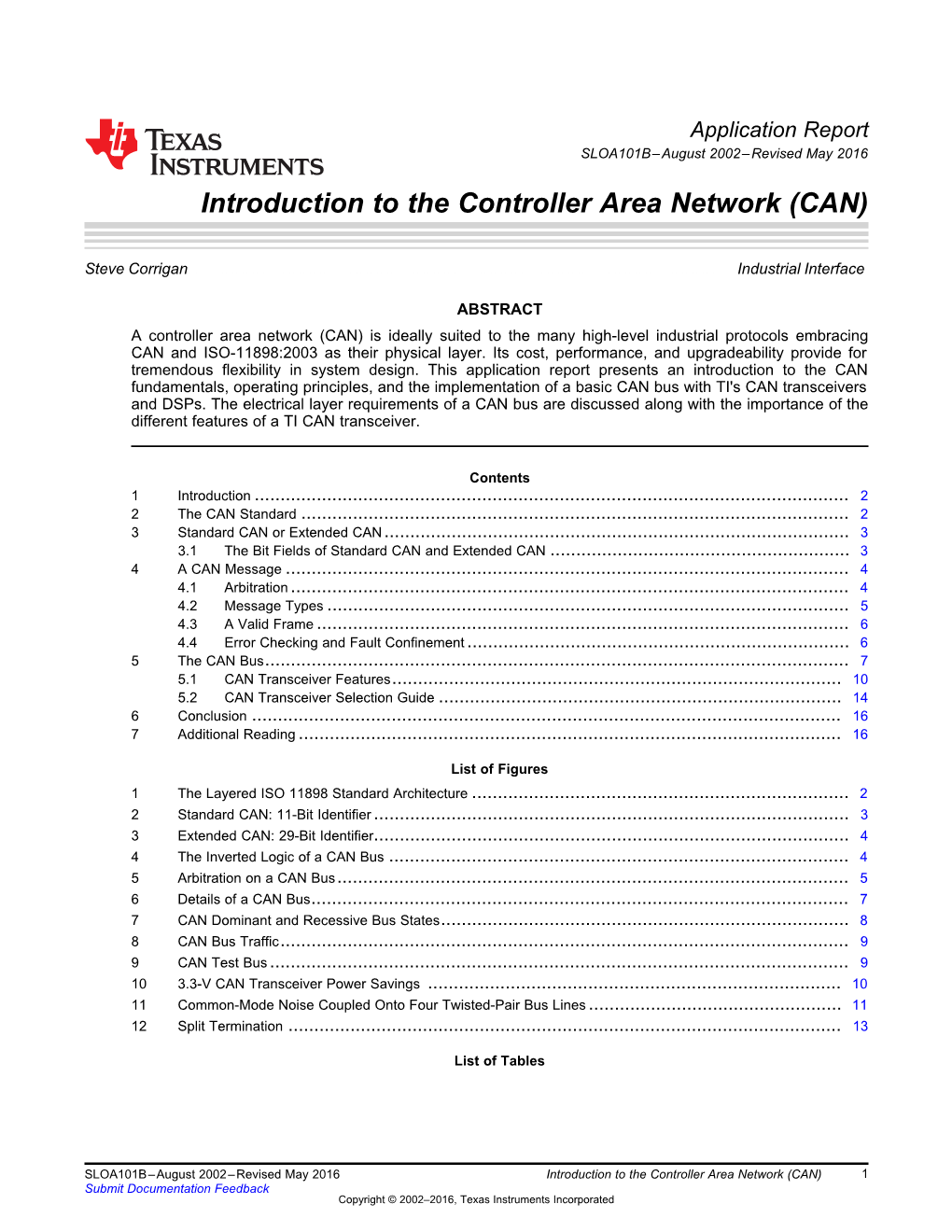 Introduction to the Controller Area Network (CAN) (Rev. B)