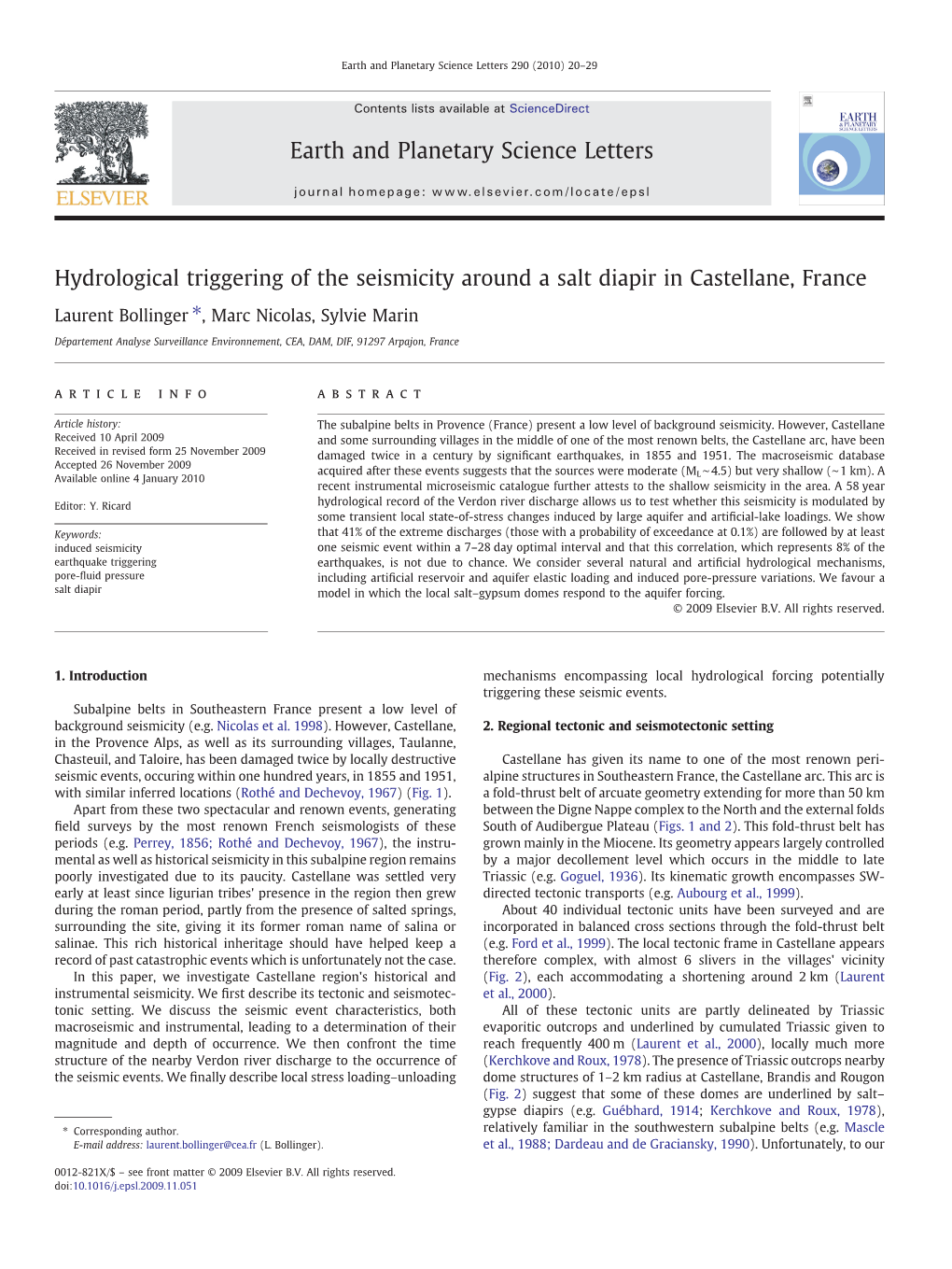 Hydrological Triggering of the Seismicity Around a Salt Diapir in Castellane, France