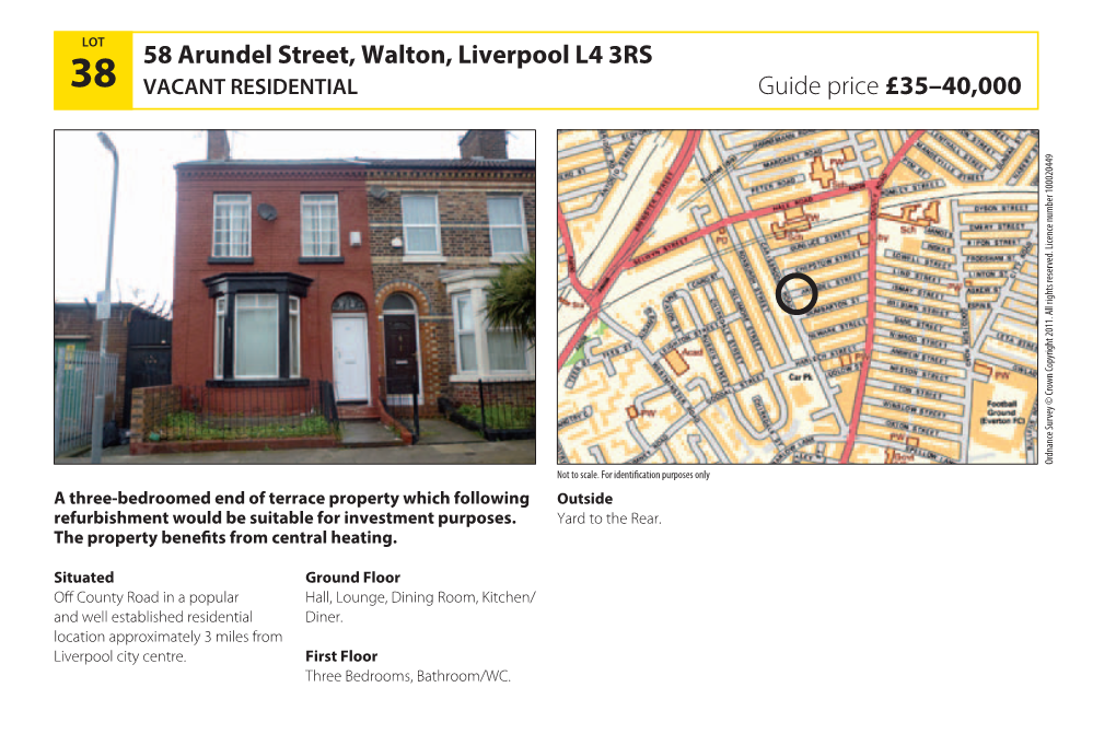 58 Arundel Street, Walton, Liverpool L4 3Rs Guide Price £35–40,000