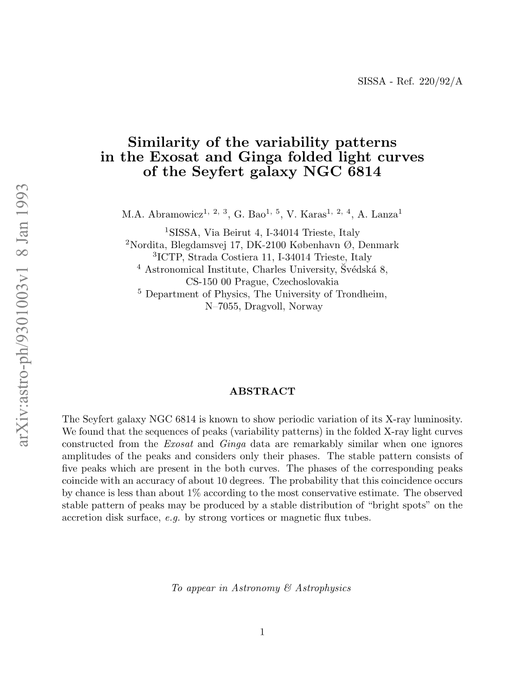 Similarity of the Variability Patterns in the Exosat and Ginga Folded Light