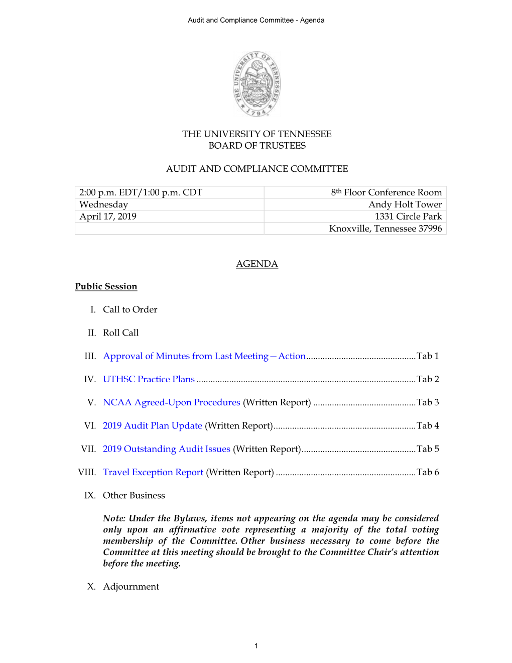 Audit and Compliance Committee Agenda and Materials