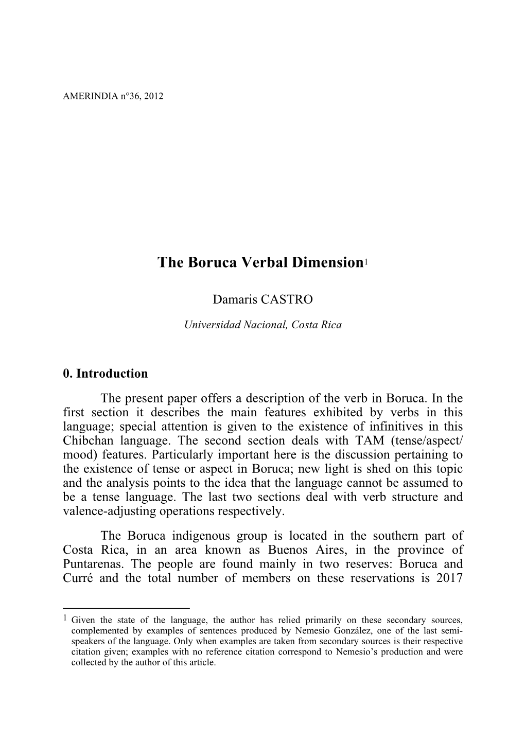 The Boruca Verbal Dimension1