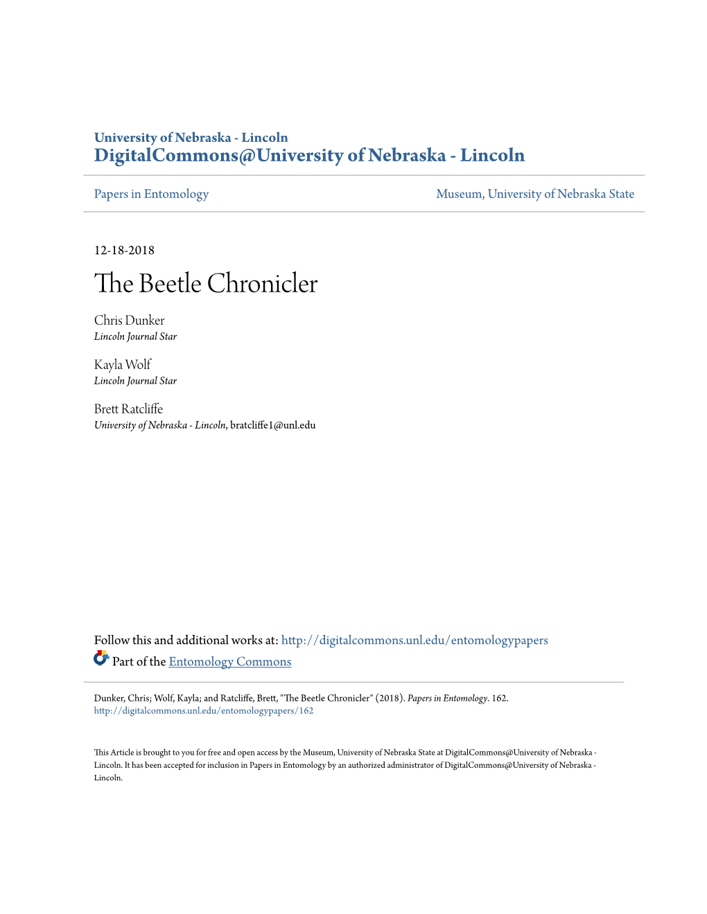 The Beetle Chronicler Chris Dunker Lincoln Journal Star