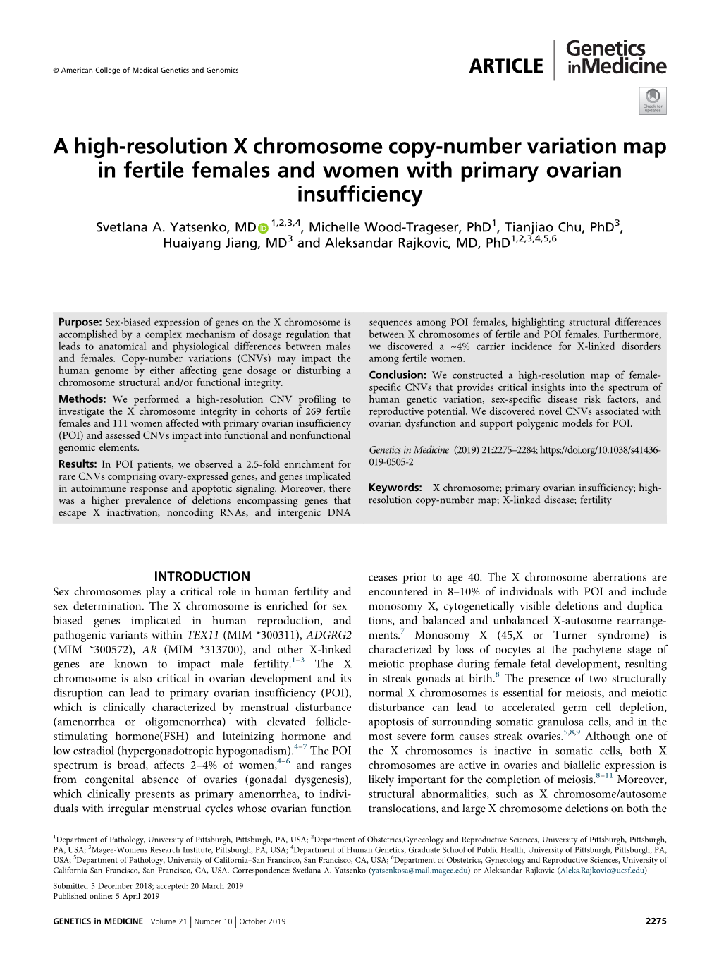 A High-Resolution X Chromosome Copy-Number Variation Map in Fertile Females and Women with Primary Ovarian Insufficiency