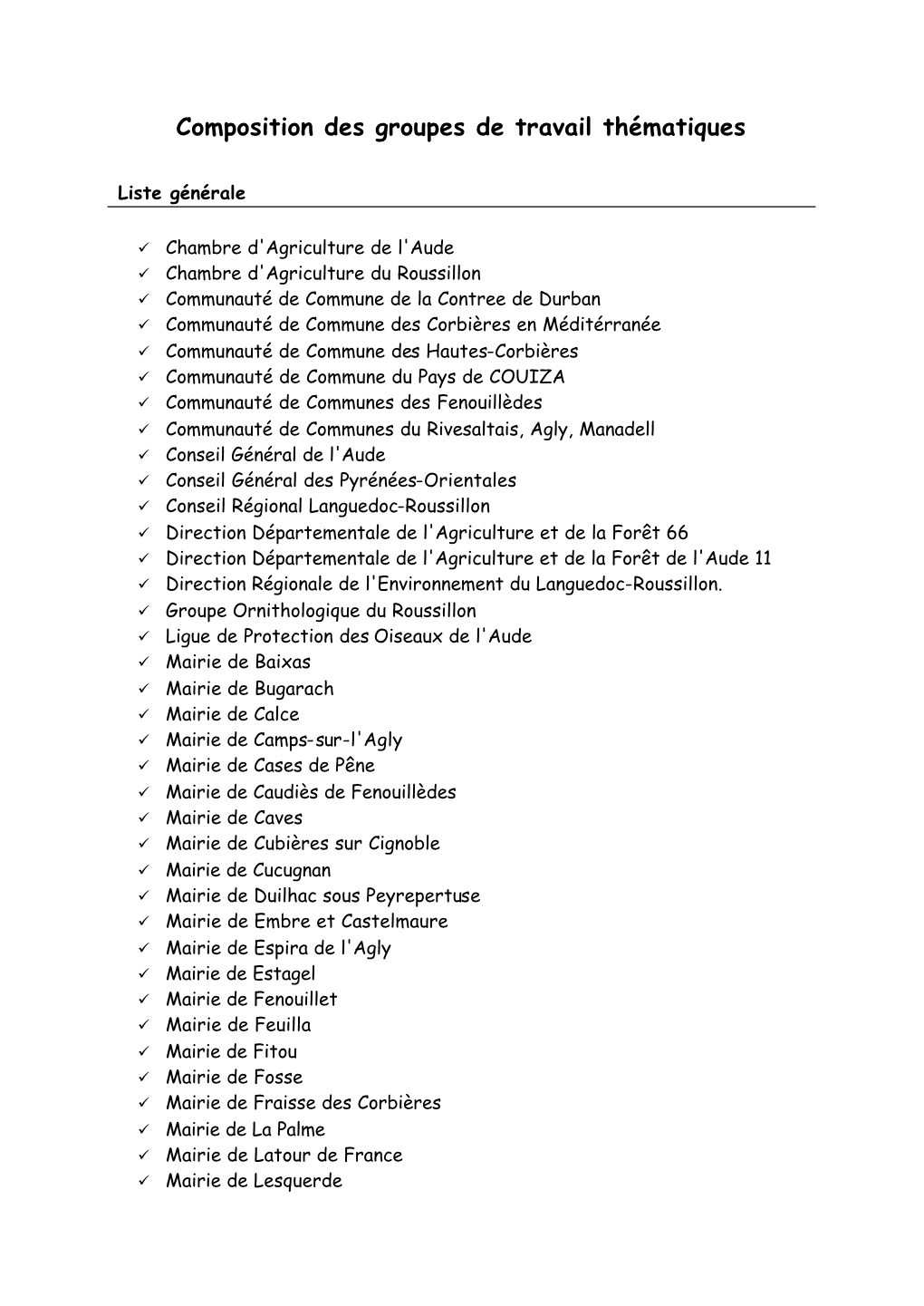 Composition Des Groupes De Travail Thématiques