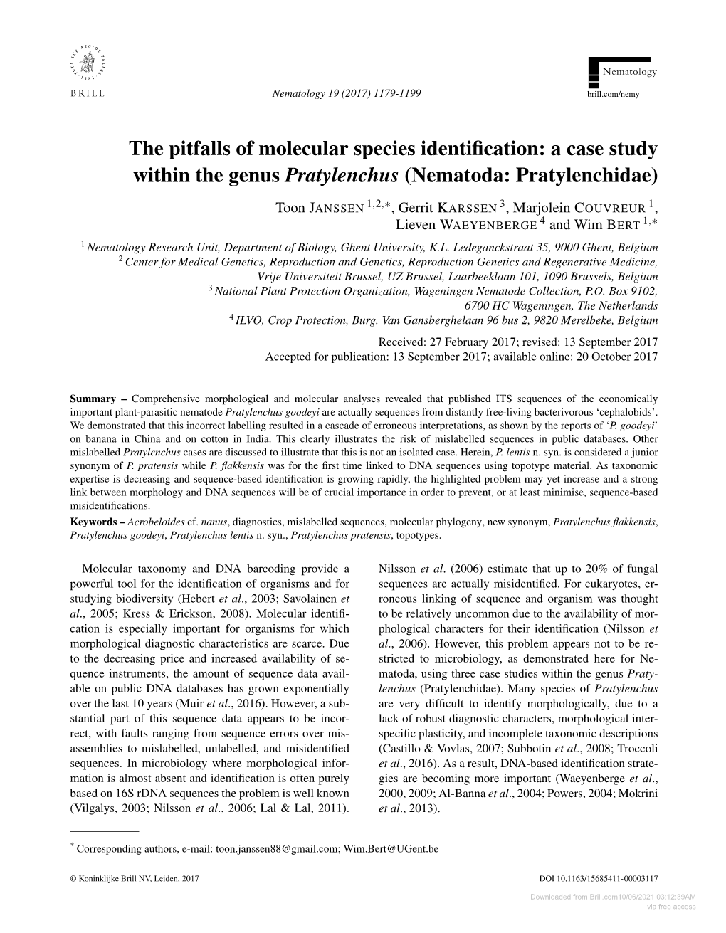 A Case Study Within the Genus Pratylenchus (Nematoda