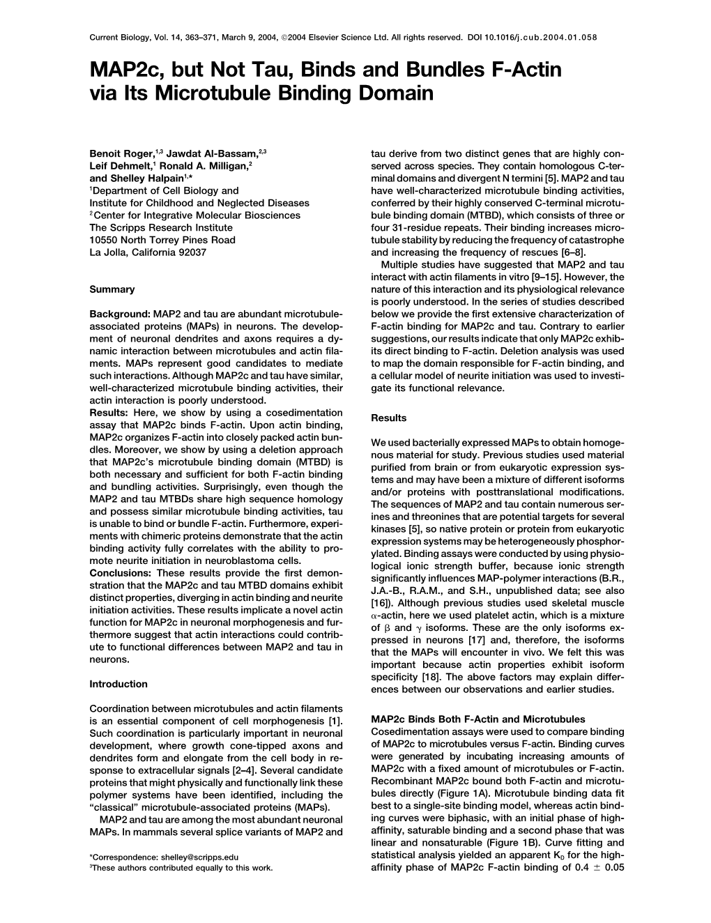 Map2c, but Not Tau, Binds and Bundles F-Actin Via Its Microtubule Binding Domain