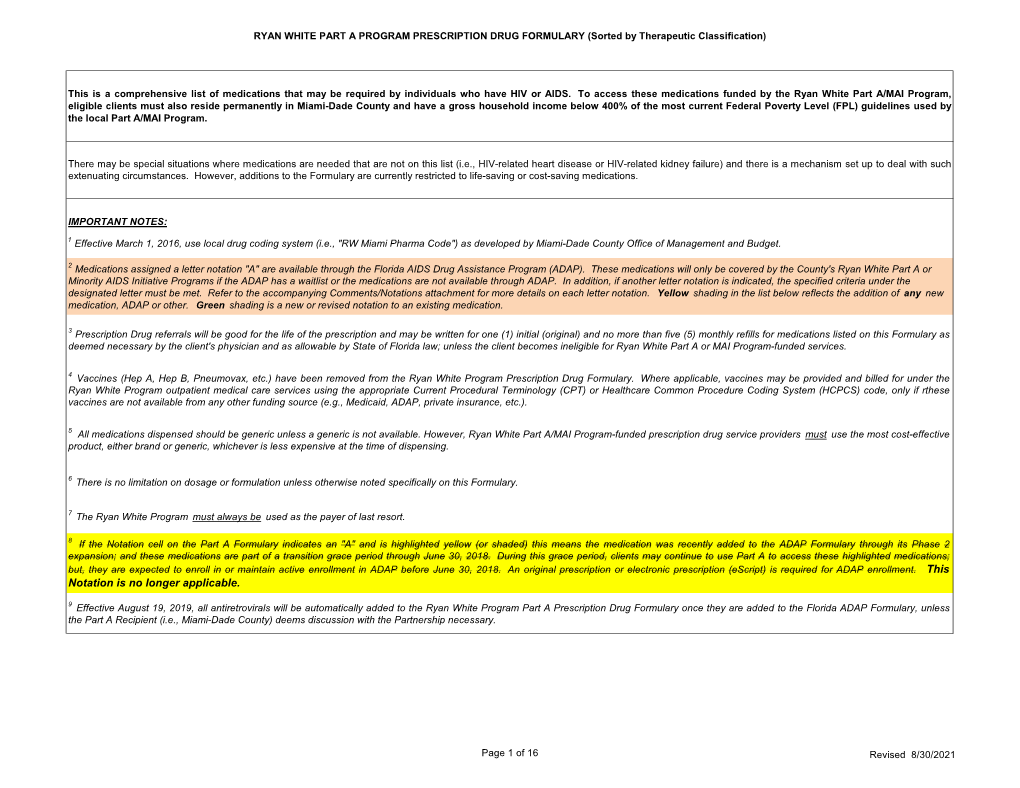 PRESCRIPTION DRUG FORMULARY (Sorted by Therapeutic Classification)