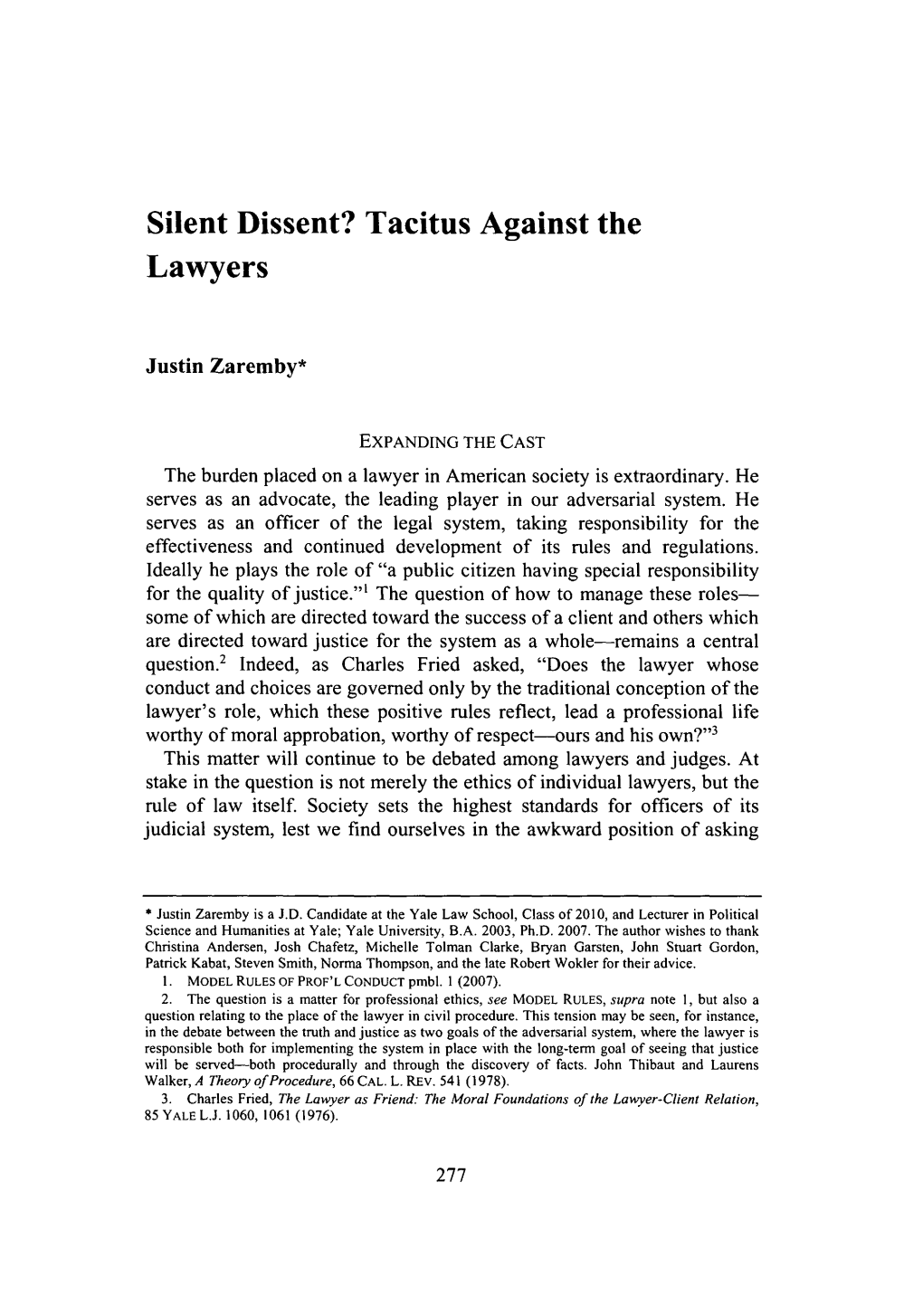 Silent Dissent? Tacitus Against the Lawyers