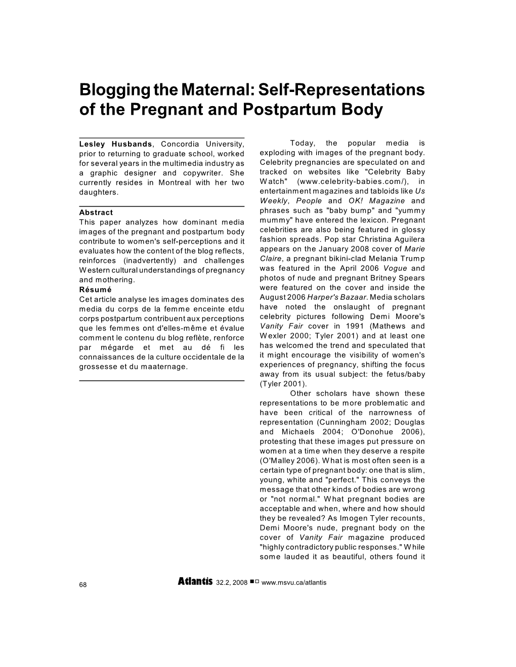 Self-Representations of the Pregnant and Postpartum Body