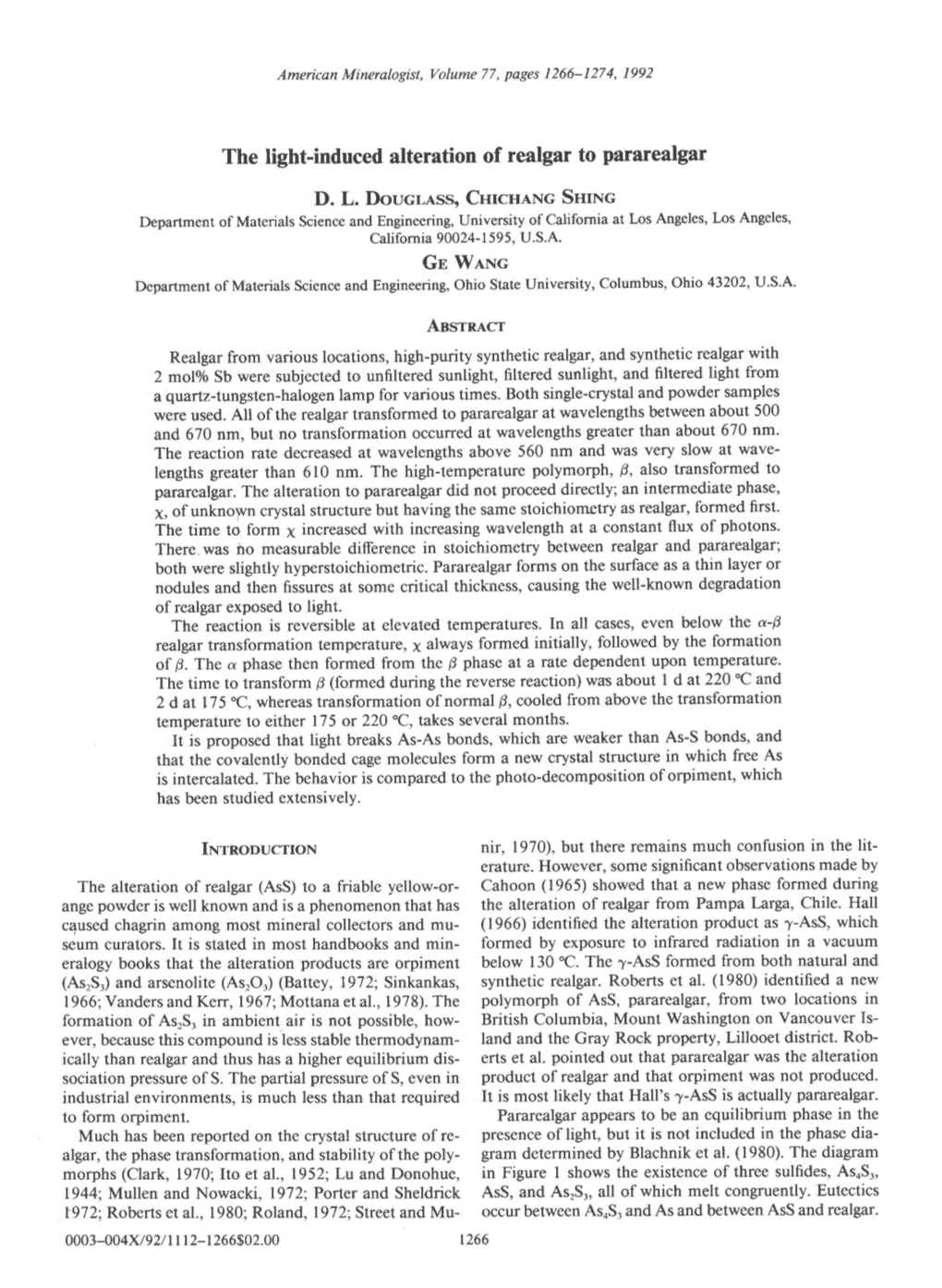 The Light-Induced Alteration of Realgar to Pararealgar