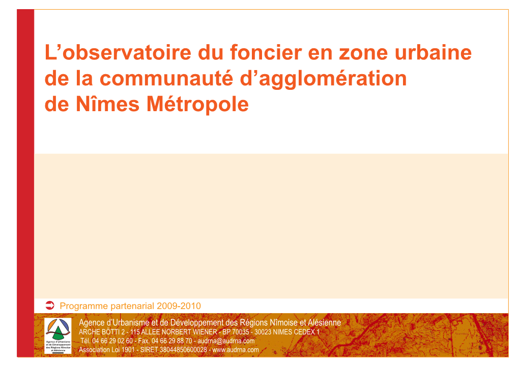 L'observatoire Du Foncier En Zone Urbaine De La Communauté D