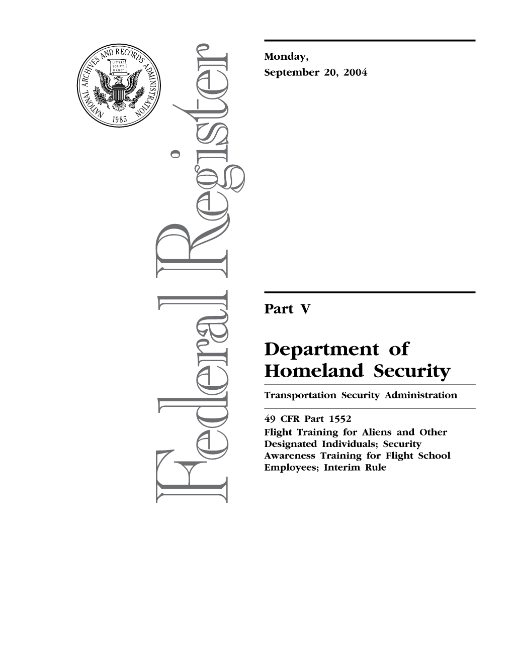 Department of Homeland Security Transportation Security Administration