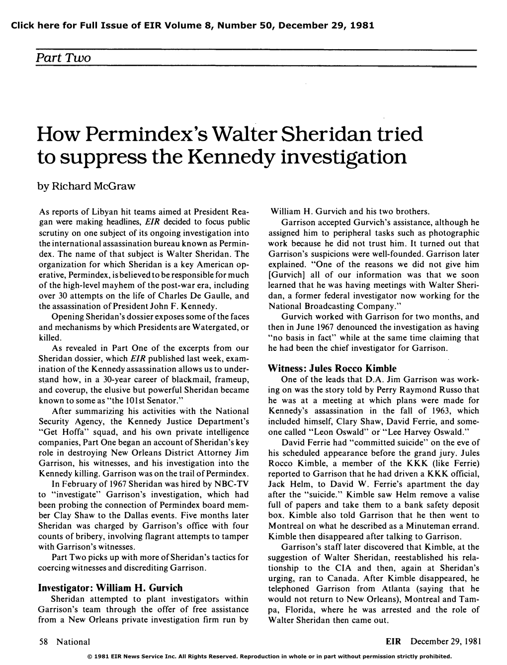 How Permindex's Walter Sheridan Tried to Suppress the Kennedy Investigation