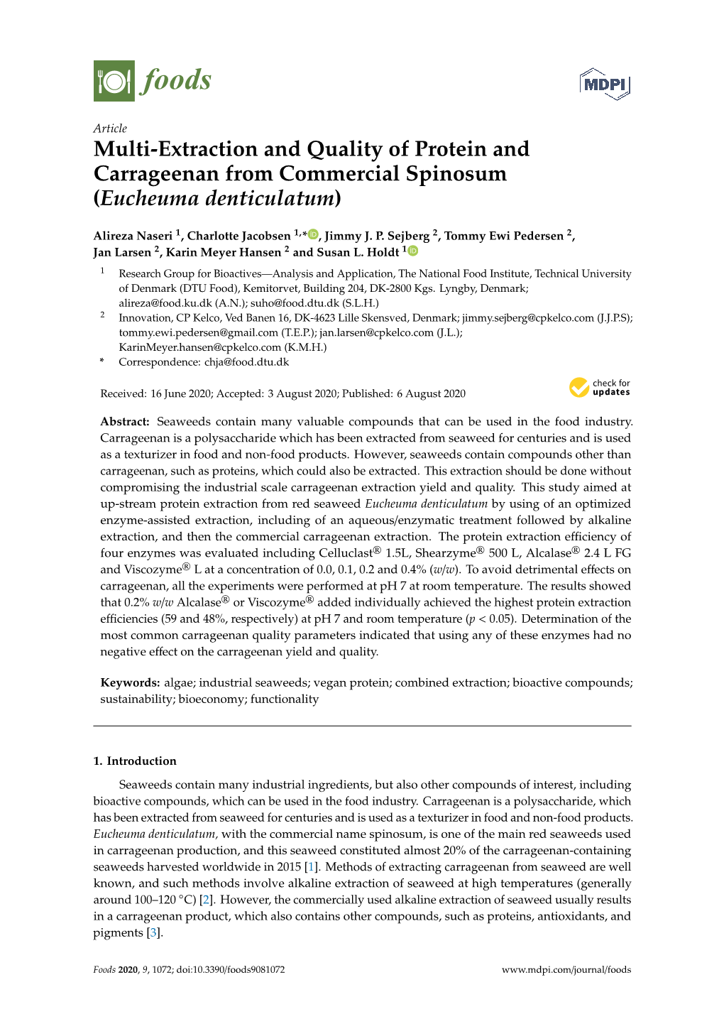 Multi-Extraction and Quality of Protein and Carrageenan from Commercial Spinosum (Eucheuma Denticulatum)