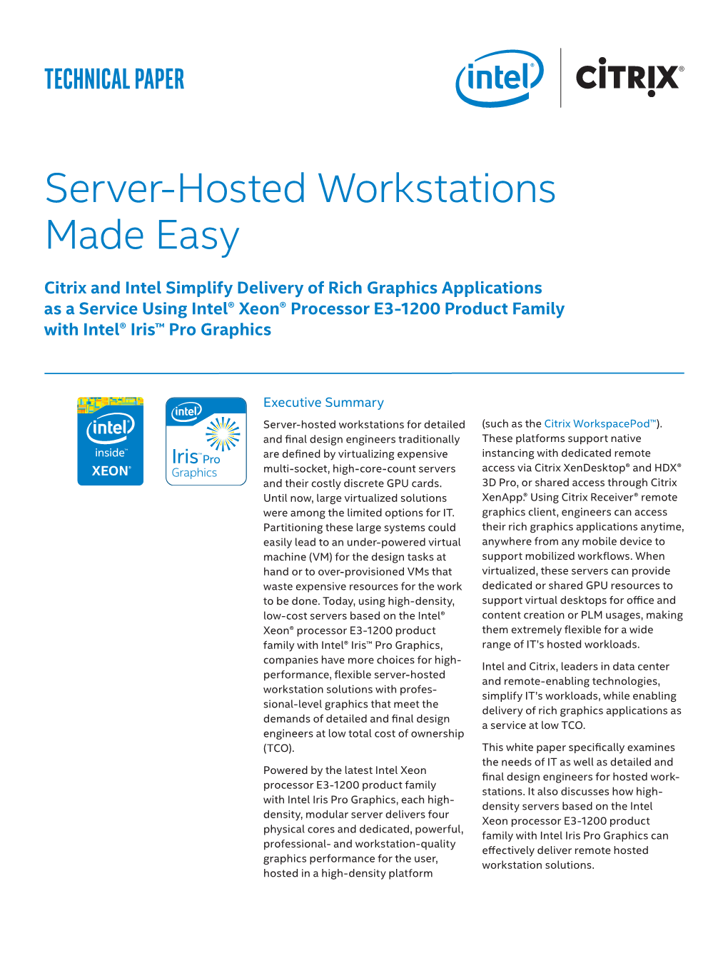 Tech Paper: Intel and Citrix Simplify Server-Hosted Workstations