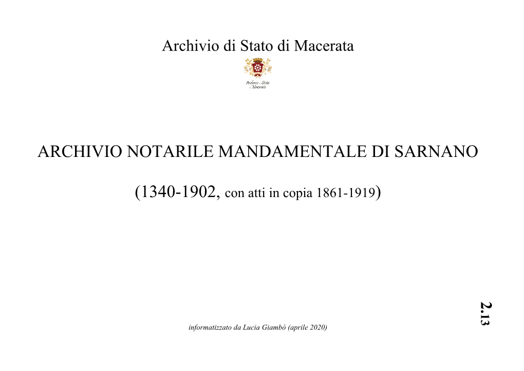 Archivio Notarile Mandamentale Di Sarnano