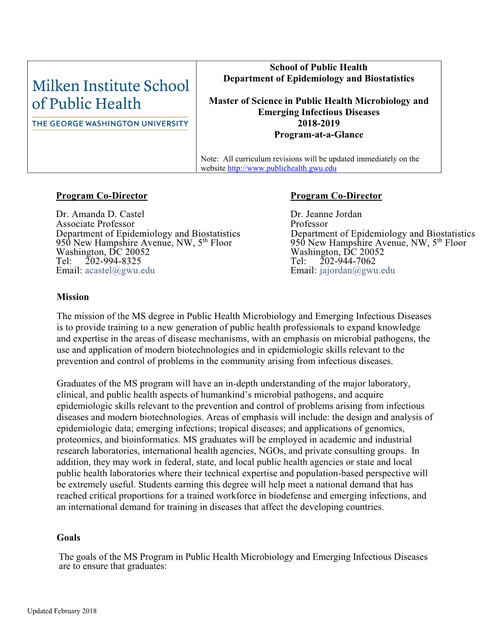 School of Public Health Department of Epidemiology and Biostatistics