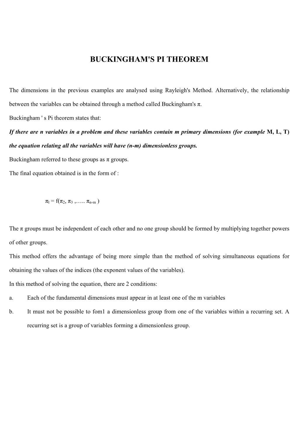 Buckingham's Pi Theorem