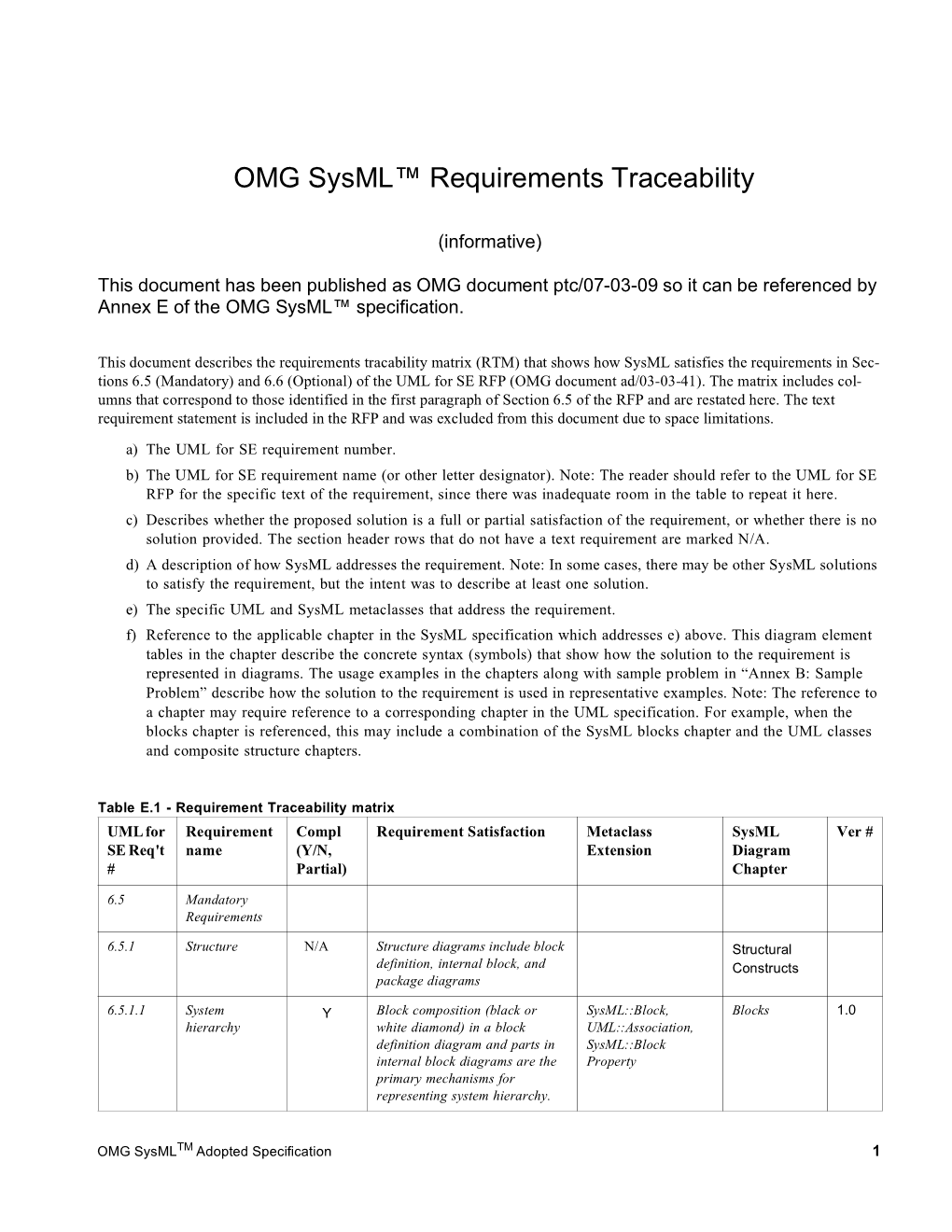 OMG Sysml™ Requirements Traceability