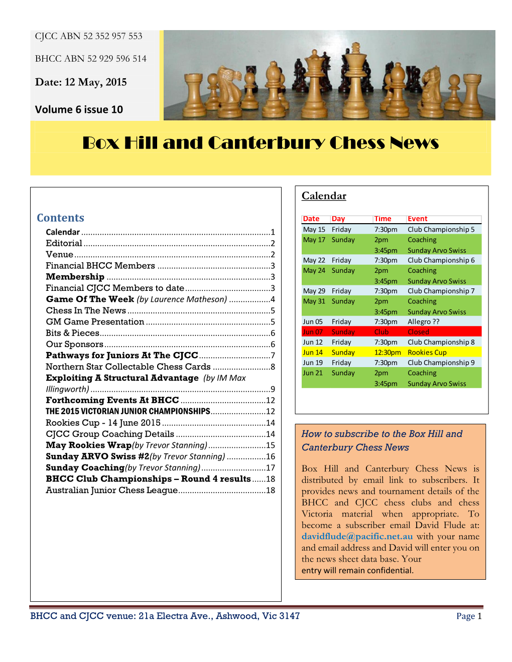 Box Hill and Canterbury Chess News