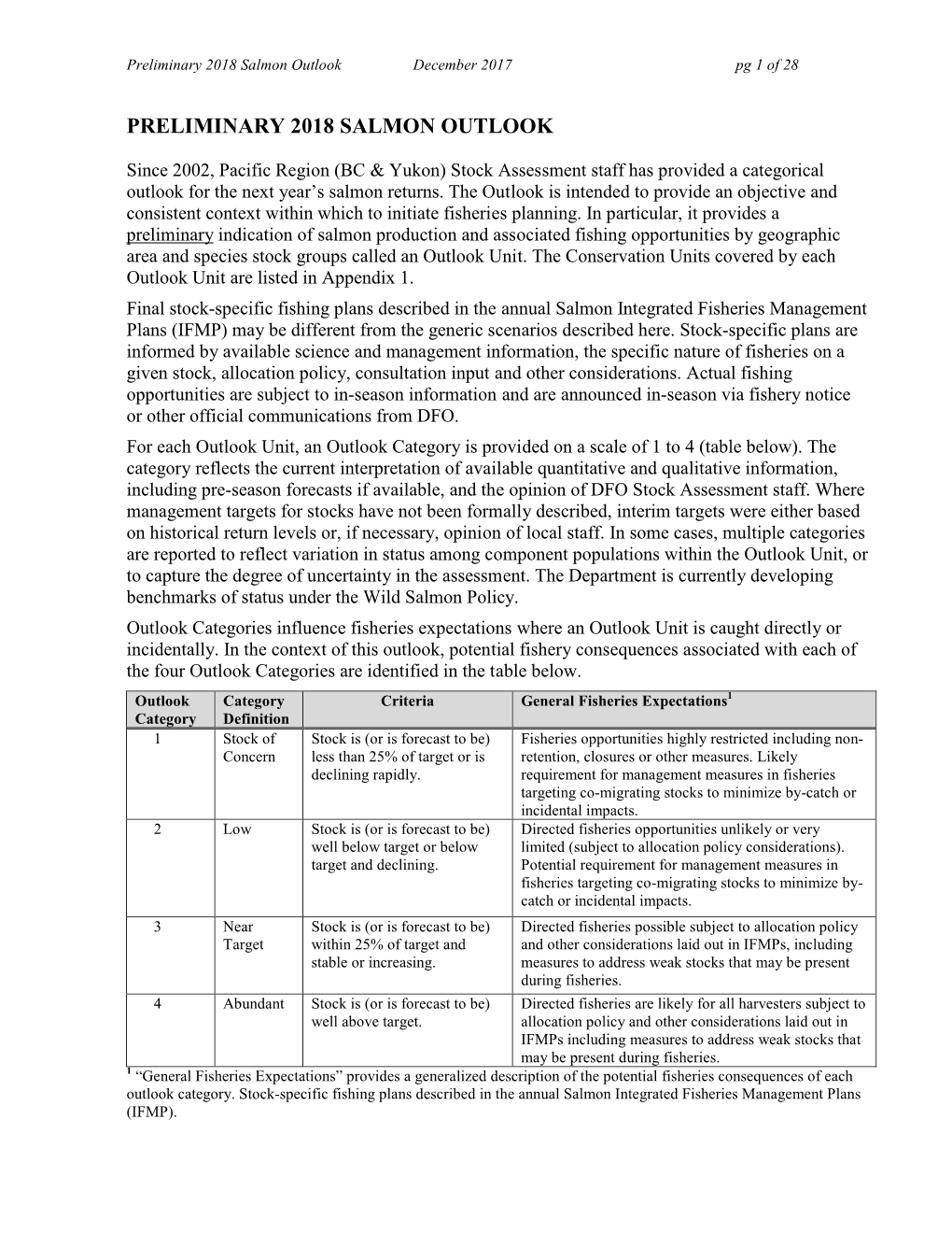 Preliminary 2018 Salmon Outlook December 2017 Pg 1 of 28