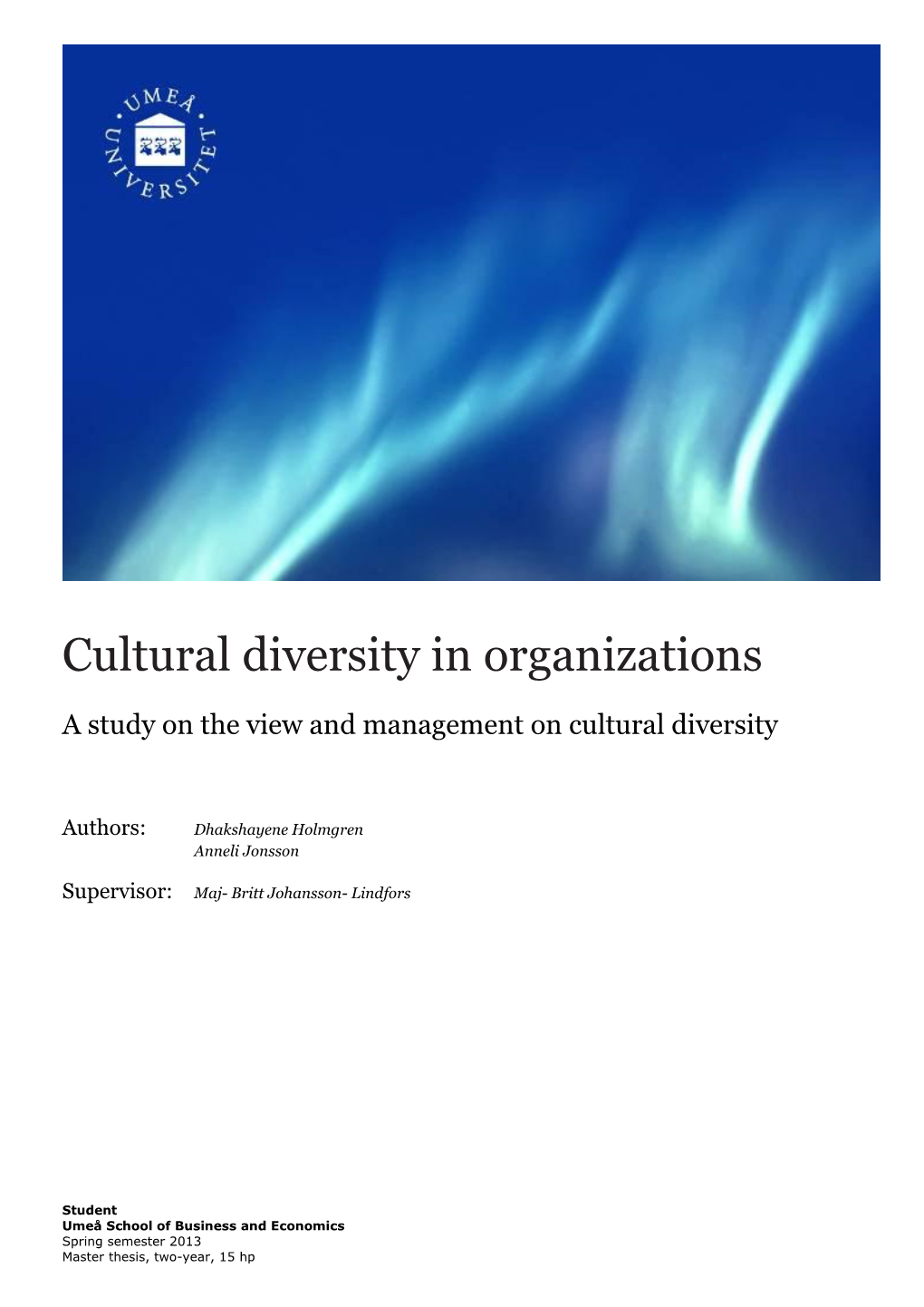 Cultural Diversity in Organizations