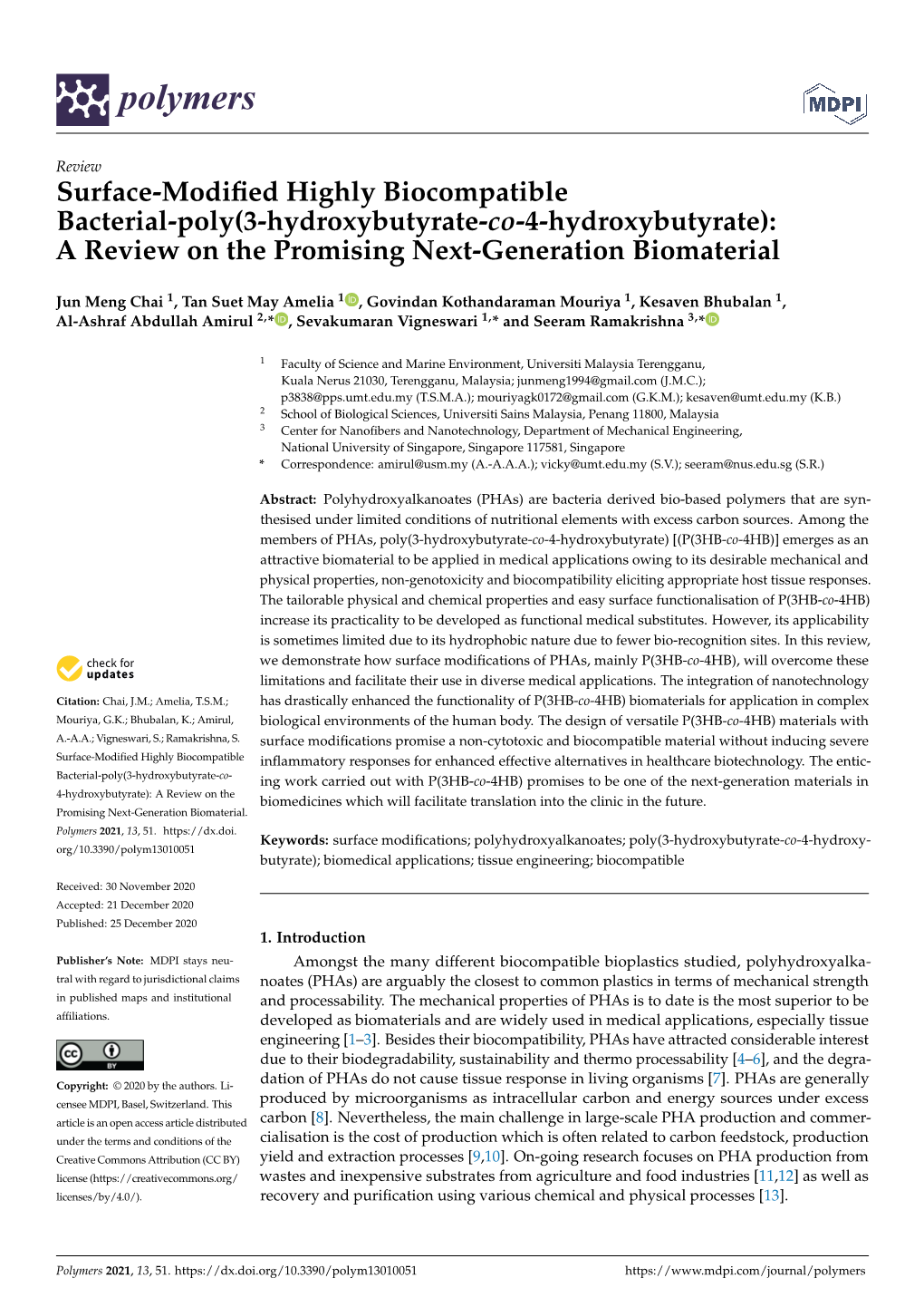 Surface-Modified Highly Biocompatible Bacterial-Poly(3