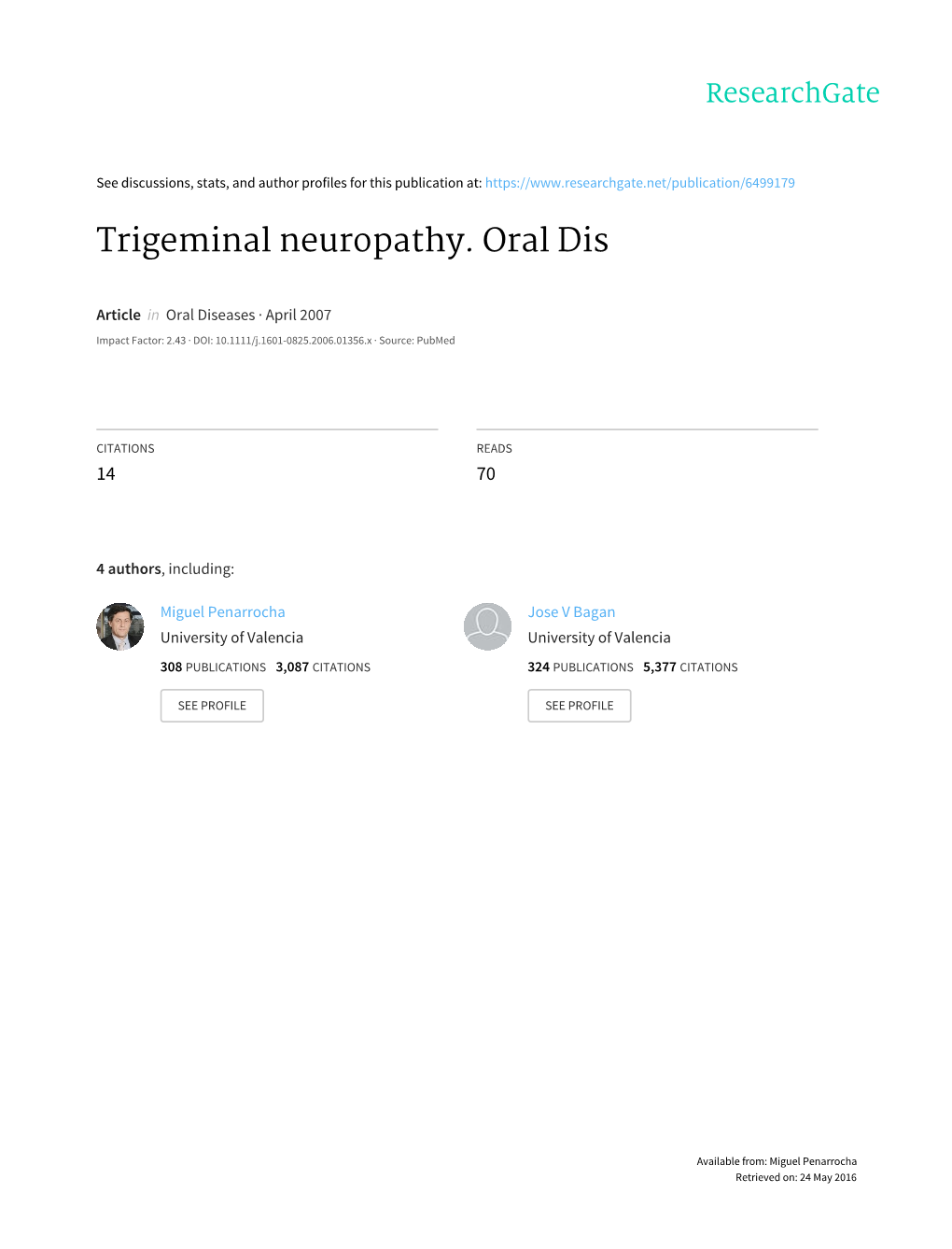 Trigeminal Neuropathy. Oral Dis