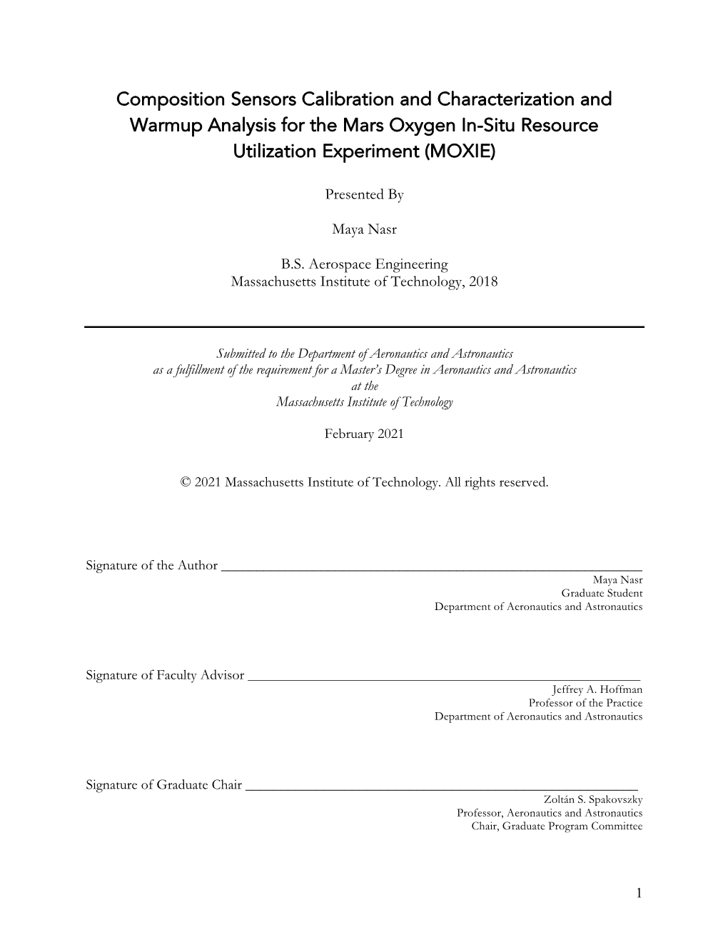 Composition Sensors Calibration and Characterization and Warmup Analysis for the Mars Oxygen In-Situ Resource Utilization Experiment (MOXIE)