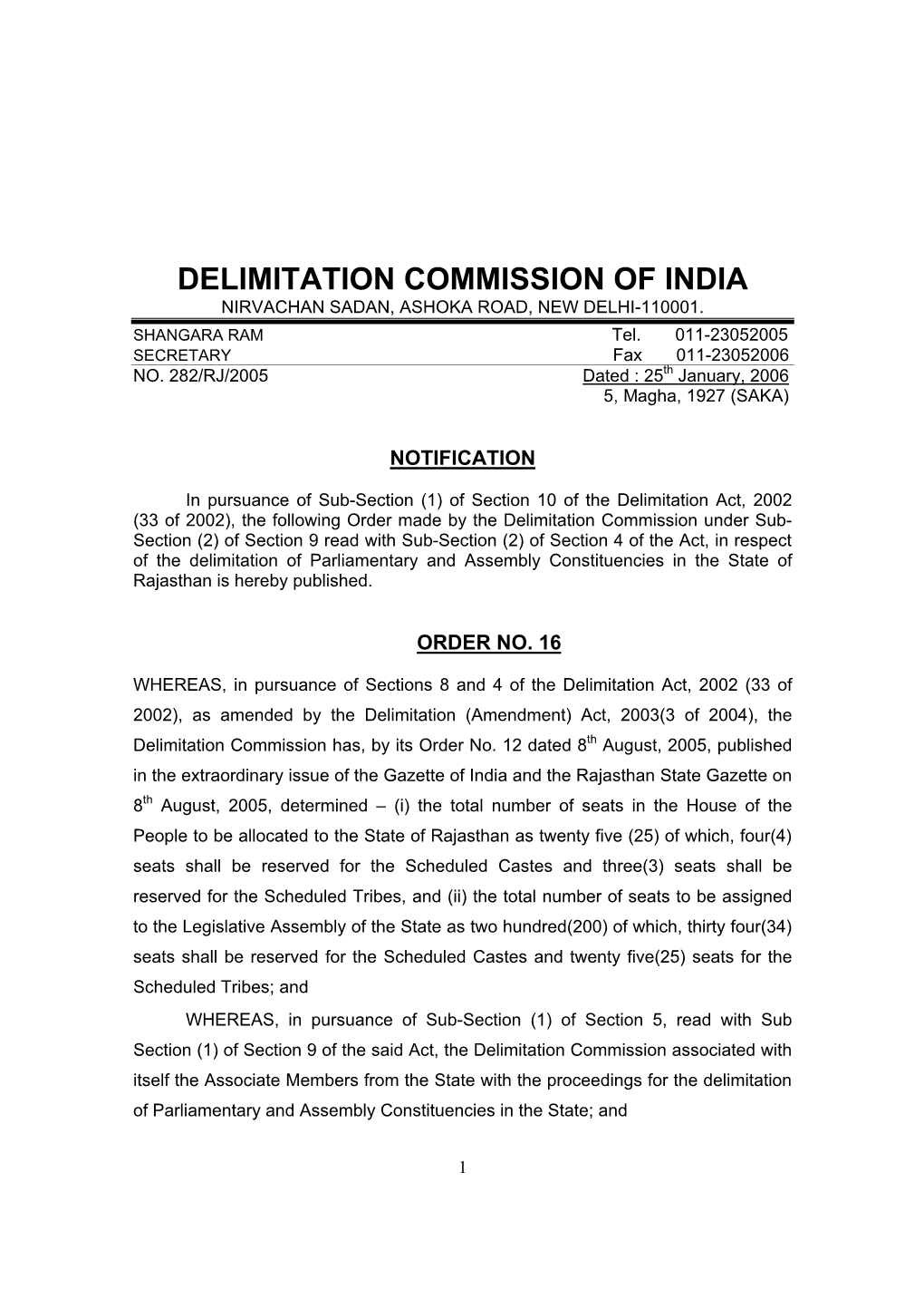 Delimitation Commission of India Nirvachan Sadan, Ashoka Road, New Delhi-110001