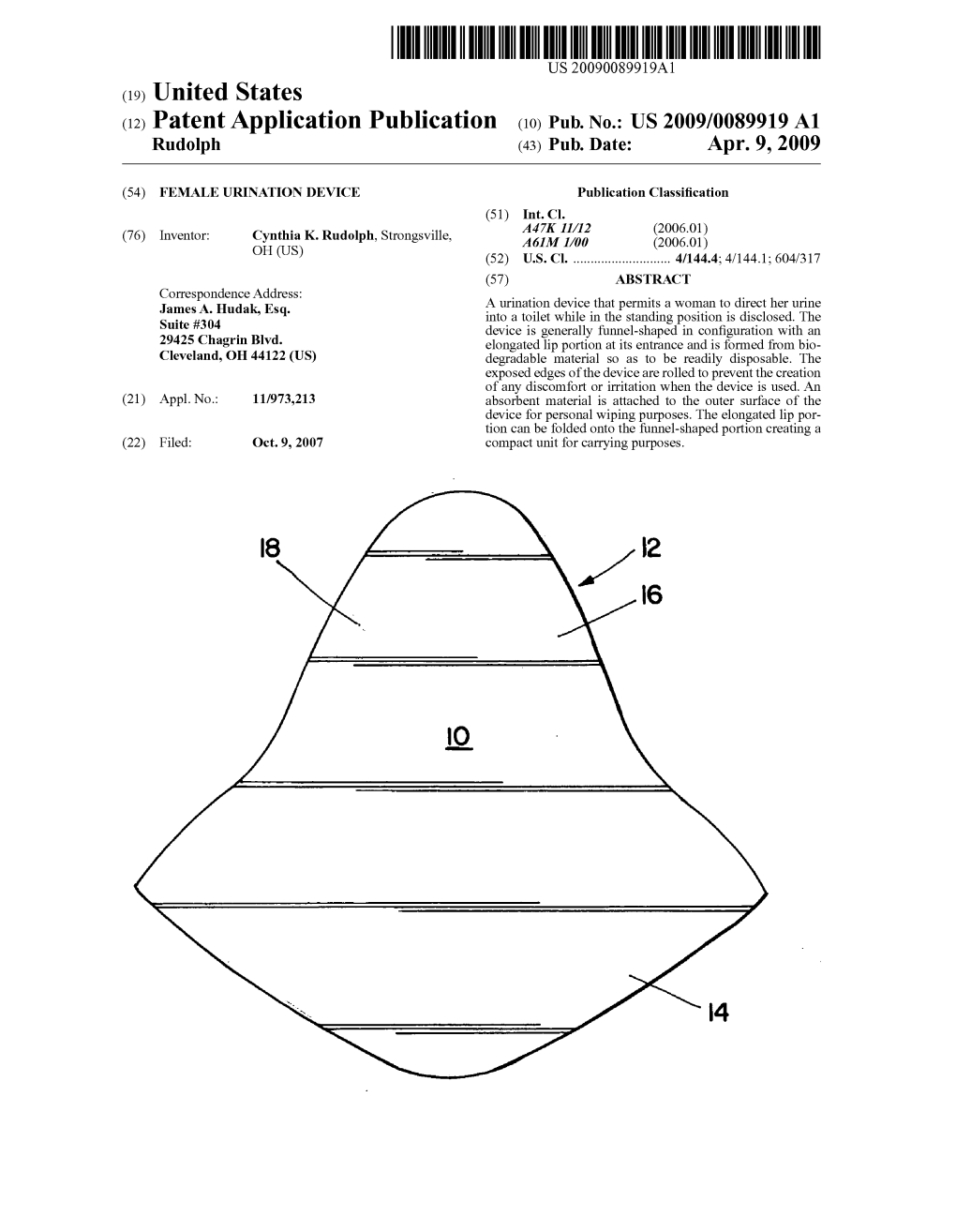 (12) Patent Application Publication (10) Pub. No.: US 2009/0089919 A1 Rudolph (43) Pub