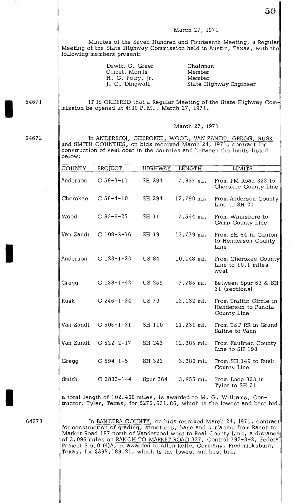 March 27, 1971 Minutes of the Seven Hundred and Fourteenth Meeting, A