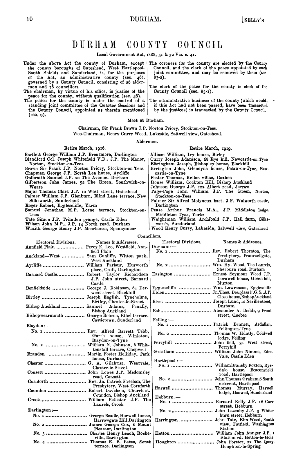 DURHAM COUNTY COUNCIL Local Government Act, I888, SI & 52 Vie