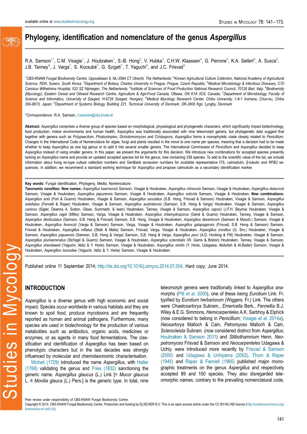 Phylogeny, Identification and Nomenclature of the Genus Aspergillus