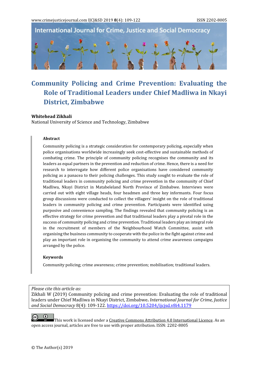 Community Policing and Crime Prevention: Evaluating the Role of Traditional Leaders Under Chief Madliwa in Nkayi District, Zimbabwe